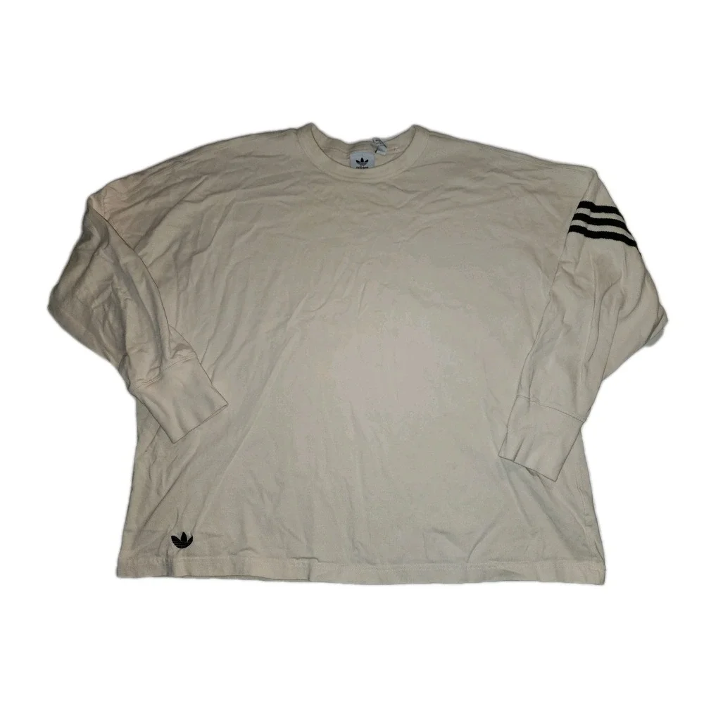 Y2KAdidas Men's Long Sleeve Shirt - Cream w/ Black Stripes - XL -
